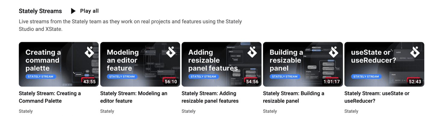 Stately Streams video playlist on YouTube.